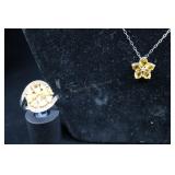 Sterling Silver & Citrine Flower Ring And Pendant