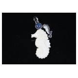 Sterling Silver Carved Bone Seahorse Pendant