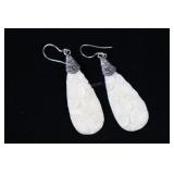 Sterling Silver Carved Bone Flower Earrings,