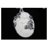 Sterling Silver Carved Bone Nude Woman