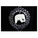 Sterling Silver Carved Bone Elephant Pendant
