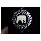 Sterling Silver Carved Bone Elephant Pendant, 925