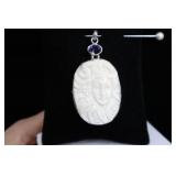 Sterling Silver Carved Bone Snake Woman Pendant