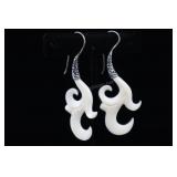 Sterling Silver Carved Bone Earrings