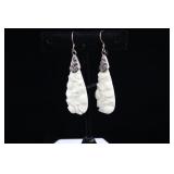 Sterling Silver Carved Bone Floral Earrings