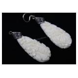 Sterling Silver Carved Bone Floral Earrings