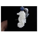 Sterling Silver Carved Bone Seahorse Pendant, 925