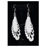 Sterling Silver Carved Bone Long Earrings