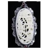 Sterling Silver Carved Bone Flower Pendant
