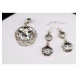 Sterling Silver Earrings And Flower Pendant