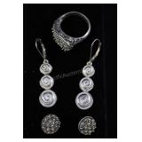 Two Pair Sterling Silver Earrings And Ring, 925 Ap