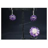 Sterling Silver & Amethyst Earrings And Ring, 925