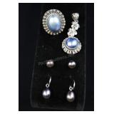 Sterling Silver & Cultured Blue Pearl Ring And Pen