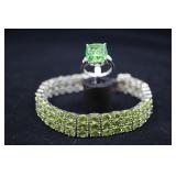 Sterling Silver Peridot Bracelet And Ring, 925 App