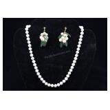 Cultured Pearls Earrings With Jade Leaf And Cultur