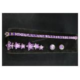 Sterling Silver & Amethyst Earrings And Bracelet