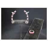 Sterling Silver And Rhodolite Garnet Ring And Earr