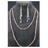 Garnet Chip Necklaces And Amethyst Dangly Earrings