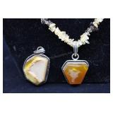 Pair Of Stone Pendants And Beaded Necklace