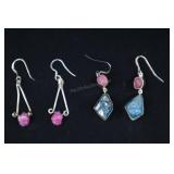 Two Pair Sterling Silver And Raw Stone Earrings
