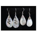 Two Pair Sterling Silver & Abalone Shell Earrings