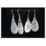 Two Pair Sterling Silver & Abalone Shell Earrings