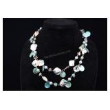 Beaded Shell And Cultured Pearl Necklace, Turquois