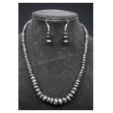 Black Beaded Necklace And Earrings