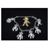 Stainless Steel Rhinestone Teddy Bear Bracelet, Gr