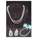 Sterling Silver & Aquamarine Earrings, And Necklac