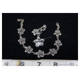 Sterling Silver Flower Bracelet And Pendant, 925