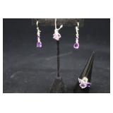 Sterling Silver & Amethyst Ring, Earrings, And Pen
