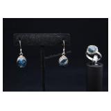 Sterling Silver And Blue Fluorite Ring And Earring