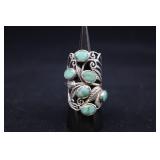 Sterling Silver Long Ring, Leaf Pattern, 925 Appro