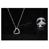 Sterling Silver Aquamarine Ring And Heart Pendant