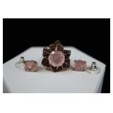 Sterling Silver Rose Quartz Ring With Ruby Surroun