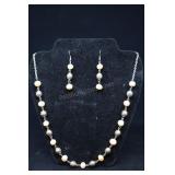 Cultured Pearl Necklace And Earrings Set