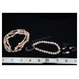 Cultured Pearl Bracelets, Earrings, And Pendant