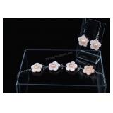 Cultured Pearl Flower Bracelet And Earrings, Rose