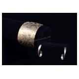 14k Gold Earrings, And Gold Tone Cuff Bracelet