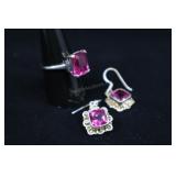 Sterling Silver & Rhodolite Garnet Ring And Earrin