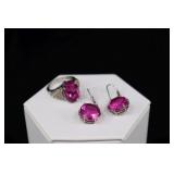 Sterling Silver & Rhodolite Garnet Ring And Earrin