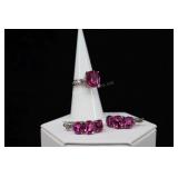 Sterling Silver & Rhodolite Garnet Ring And Earrin