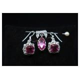 Sterling Silver & Rhodolite Garnet Earrings And Pe