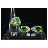 Sterling Silver & Peridot Ring And Earrings, 925 A