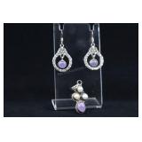 Sterling Silver & Amethyst With Cultured Pearls Ea