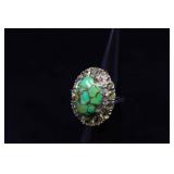 Sterling Silver & Green Mohave Turquoise Ring With