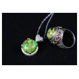 Sterling Silver & Green Mohave Turquoise Ring And