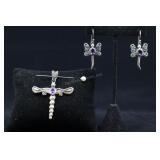 Sterling Silver & Amethyst Dragonfly Earrings And