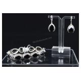Sterling Silver & Onyx Bracelet And Earrings